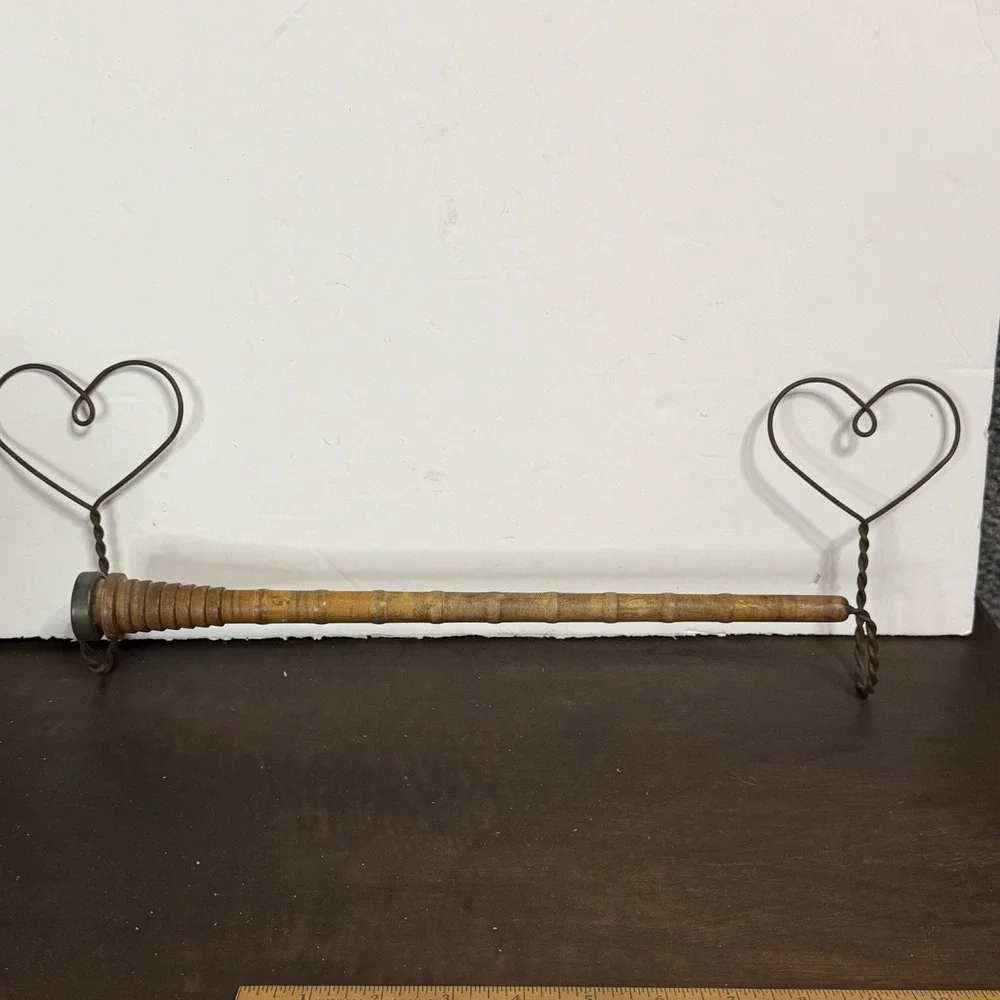 Wooden Spool / Wire Hearts - Hand Towel Bar